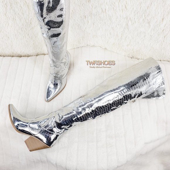 Centura Silver Country Western thigh high Cowgirl Boots Restocked - Picture 8 of 15